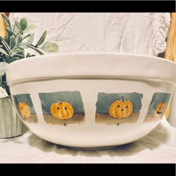 Rae Dunn Halloween Bowl Pumpkin Face Ceramic Mixing Bowl - Picture 8 of 11